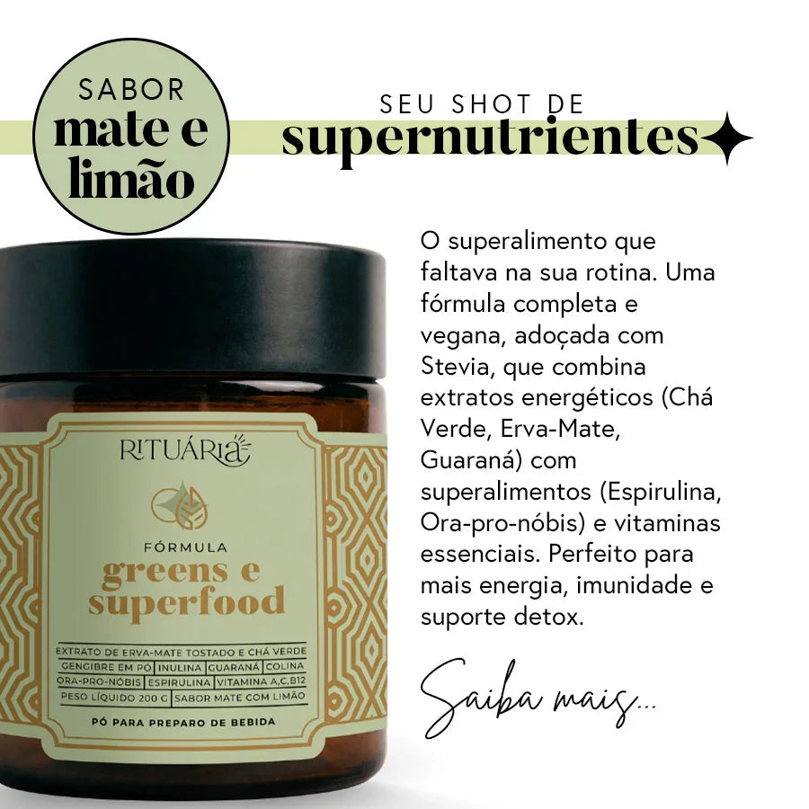 Fórmula Greens e Superfood  (Sabor Maçã Verde) - Fibras + Espirulina + Colina + Vitaminas